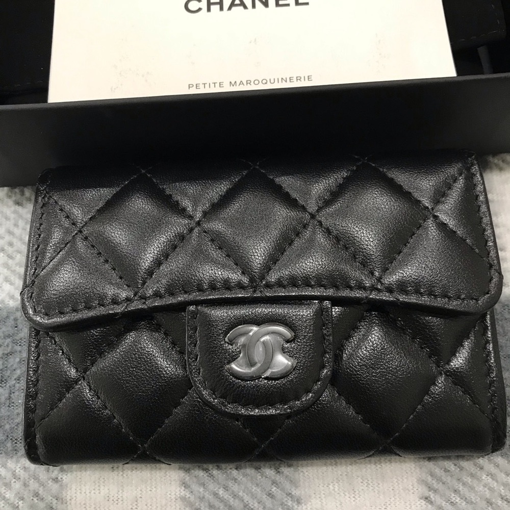 Chanel So Black Lambskin Quilted Flap Card Holder Wallet